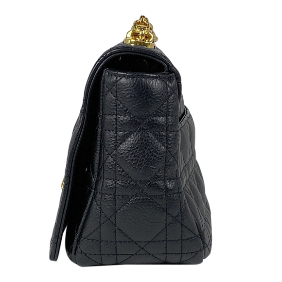 Dior Cannage Bag Leather  Medium Christian Black Caro Shoulder Crossbody - Picture 1 of 12